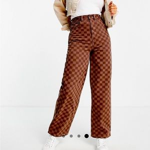 Topshop Cotton Jean in Brown Checkerboard